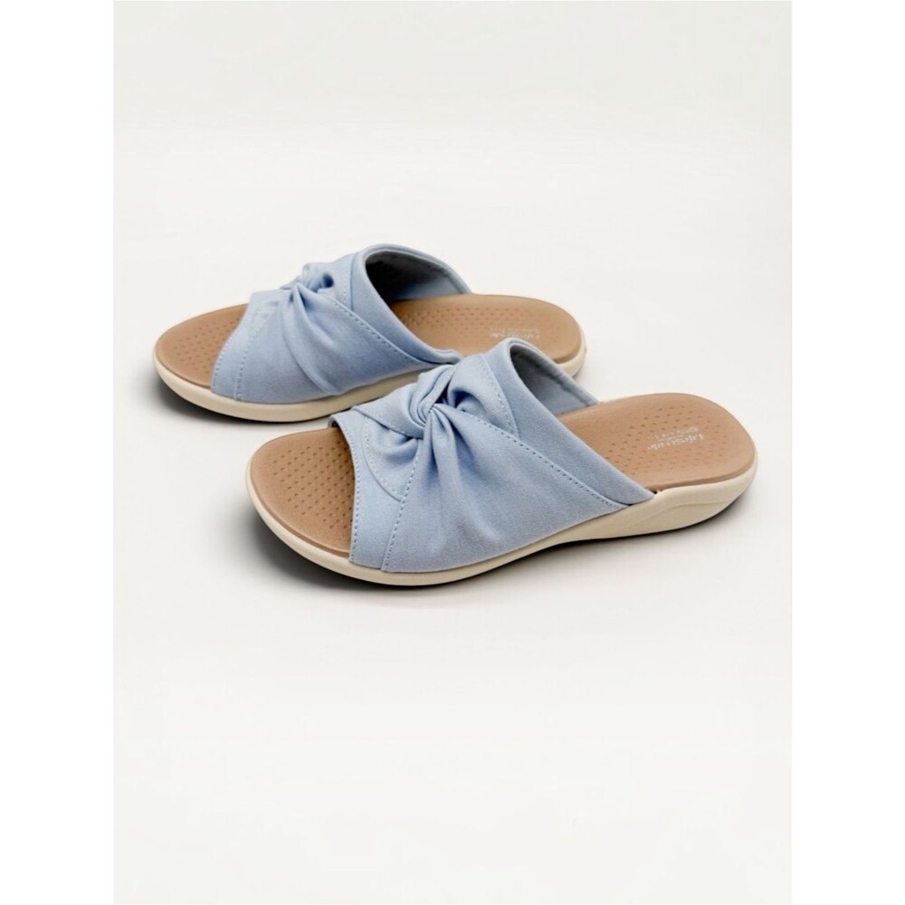 LifeStride BZees Cherish Comfort Peep Toe Slide Sandals Washable Blue 6 NEW